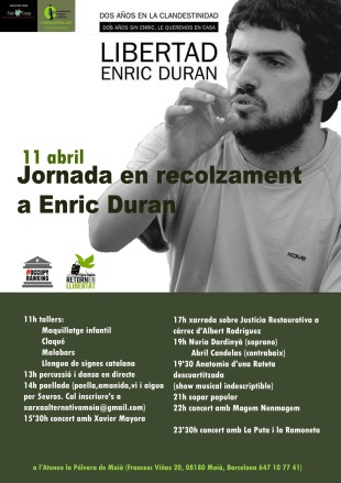 11 d’abril. Jornada de suport a Enric Duran a Moià