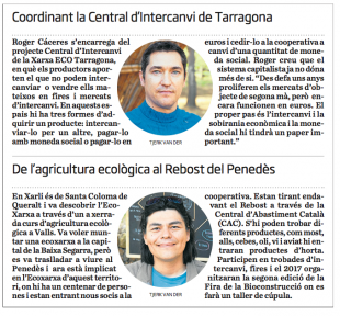 El diari «Ara» al Camp de Tarragona parla de la moneda social i la CIC